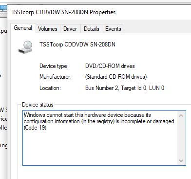 DVD/CDROM drive not working Toshiba Laptop Windows 10