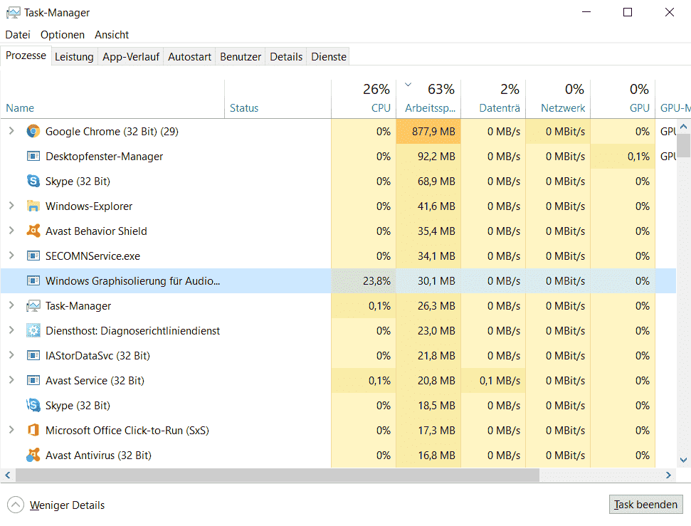 Windows 10 Audio Device Graph Isolation causes high CPU usage and fan noise