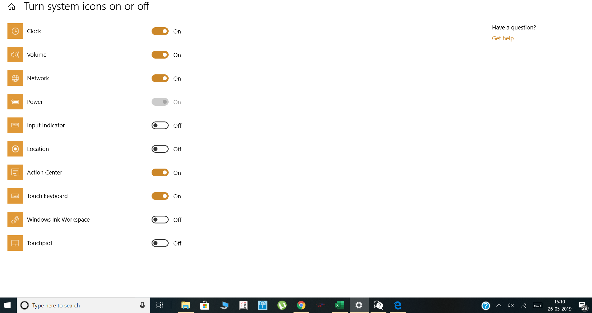In taskbar battery icon not showing