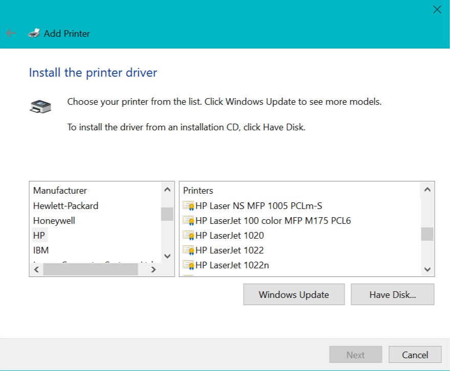 Unable to find HP laser jet 1018 printer driver