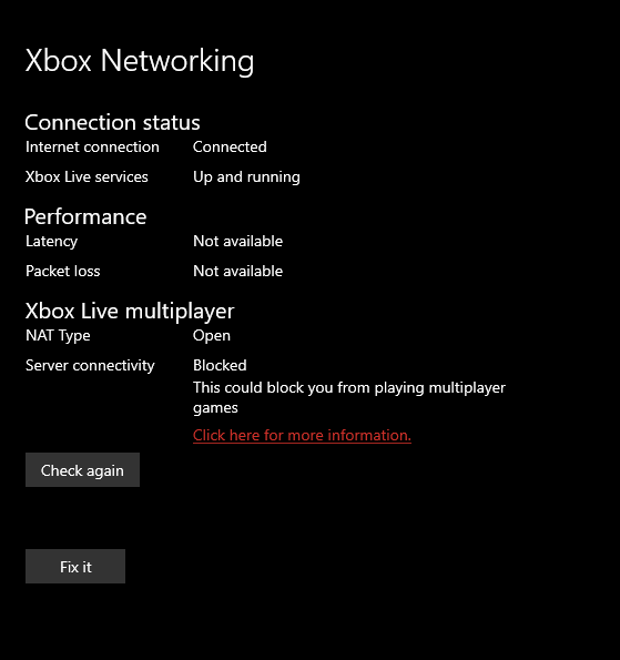 Windows 10 Xbox live multiplayer server connectivity blocked
