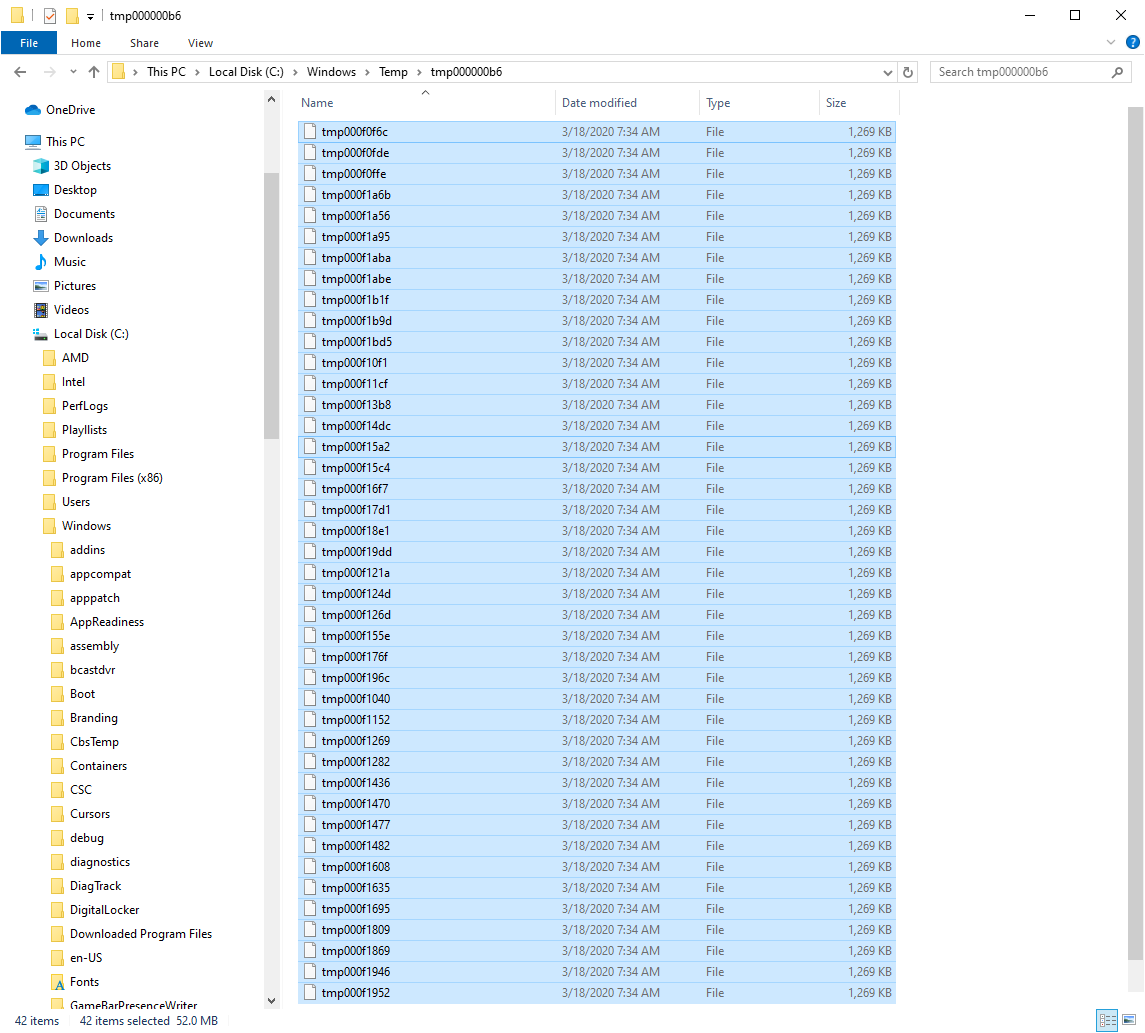 Windows Temp folder filling up with same sized files