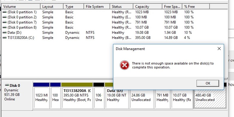 Unable to format unallocated disk space