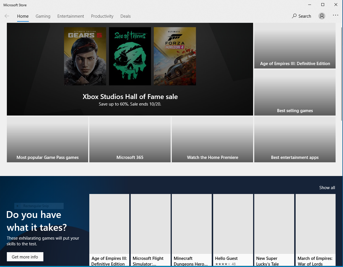 Xbox app for PC and microsoft store will not load fully.