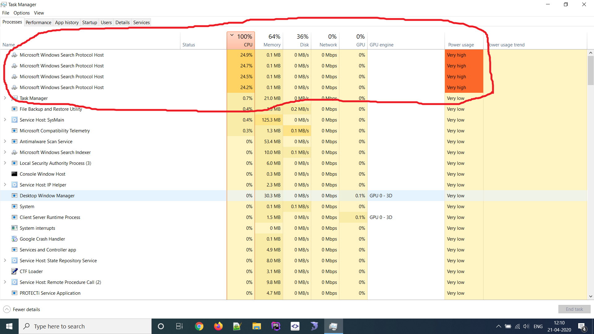 Microsoft Windows Search Protocol Host - 100 % CPU USAGE
