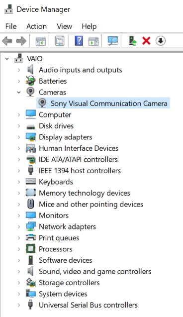 The built-in camera on Sony Vaio VPCF13WFX does not work
