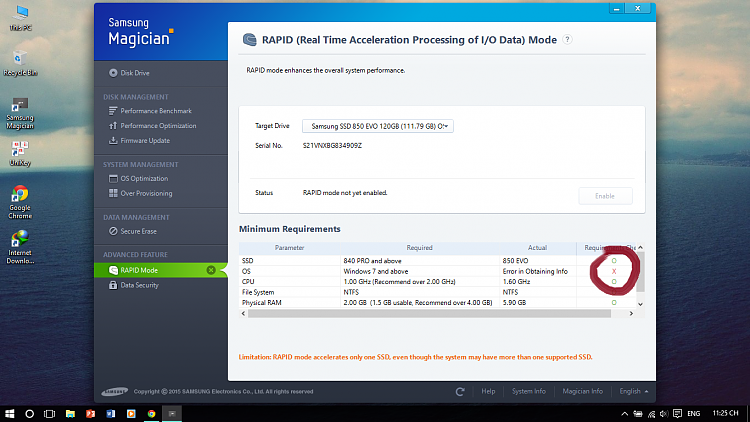 RAPID Mode on Samsung SSD 850 EVO problem