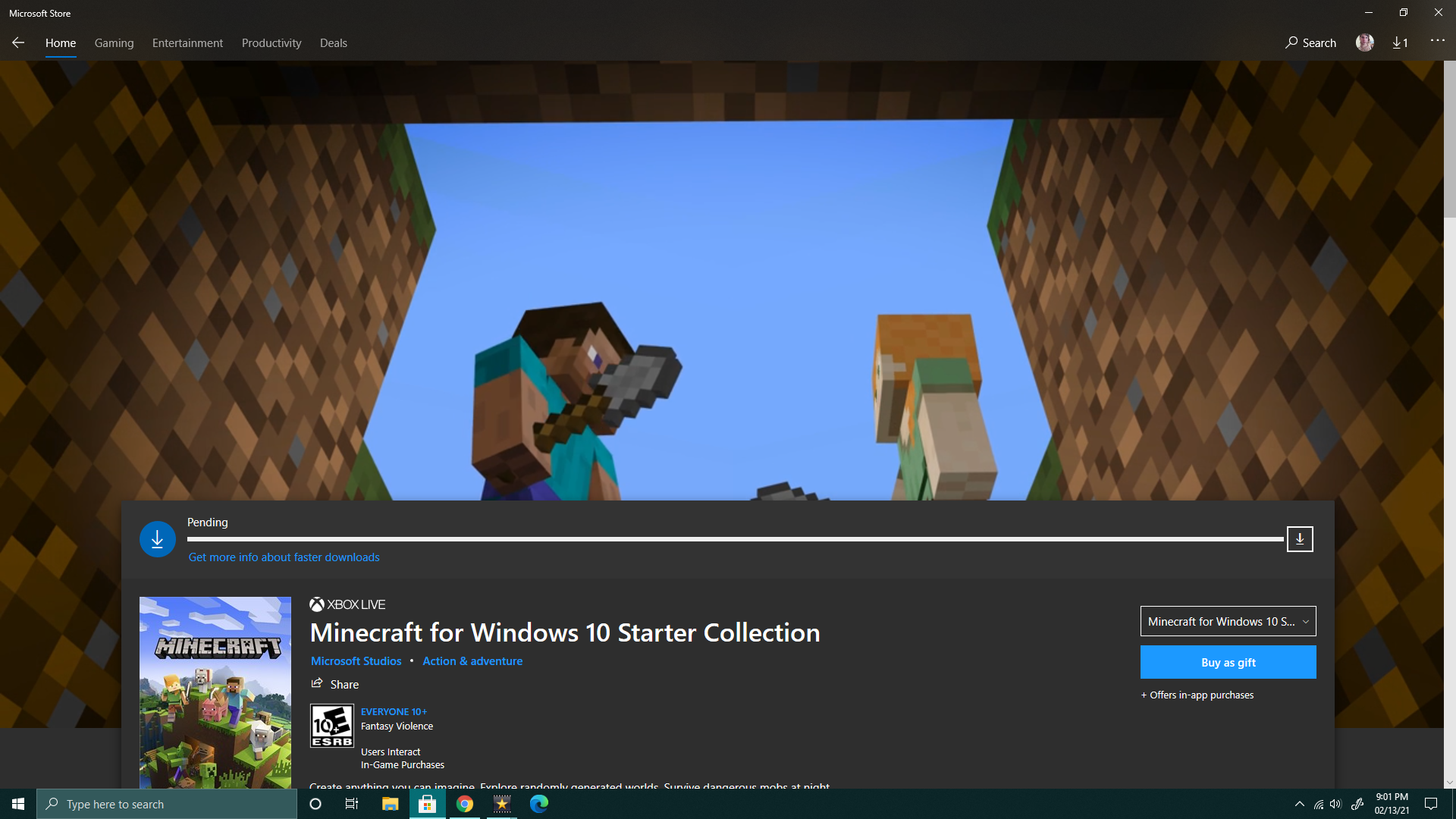 Microsoft store Won't install Minecraft windows 10 starter collection.