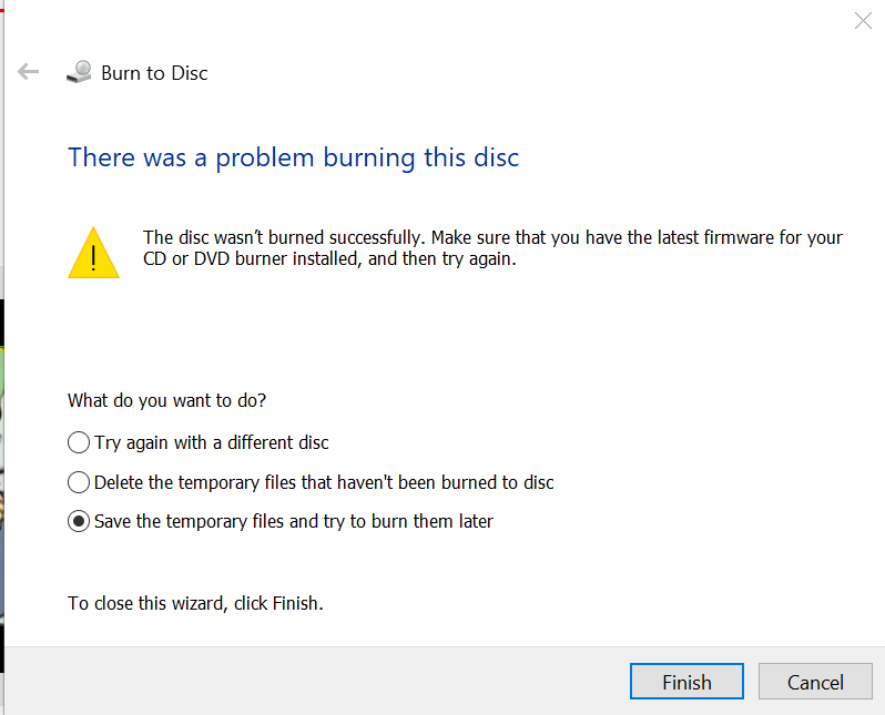 Problem Burning Disc Windows 10