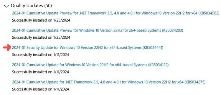 Windows Update 22H2 reboots computer when "working on updates" reaches 9% 404302d1706148582t-kb5034441-security-update-windows-10-21h2-22h2-jan-9-a-dp3.jpg