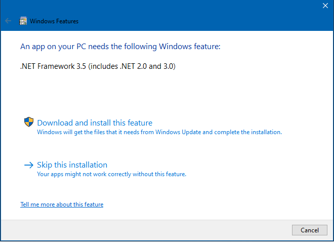 .NET Framework 3.5 Includes .NET 2.0 and 3.0 not installing error