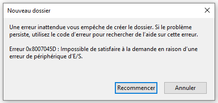 Can't create a new folder in external hard drive - impossible de créer un  nouveau dossier...