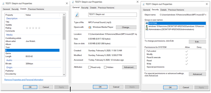 Windows 10 properties -wont' save changes in MP3 File Details such as  Title, Contributing...