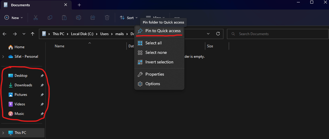 Why can't I pin the Documents folder to Quick Access? 643af6d0-51fd-4e1b-8f65-cef476e75014?upload=true.png