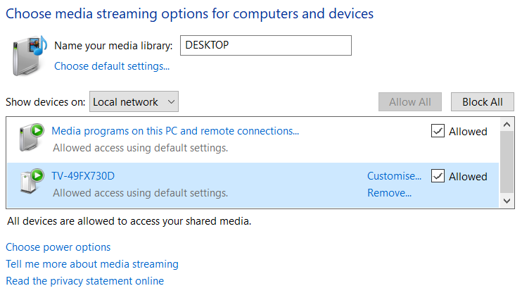 Mirroring Desktop on PC Windows 10 to a smart TV via ethernet cables  network.