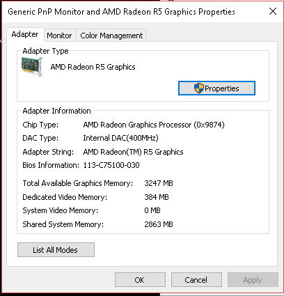 Total available graphics memory and shared memory
