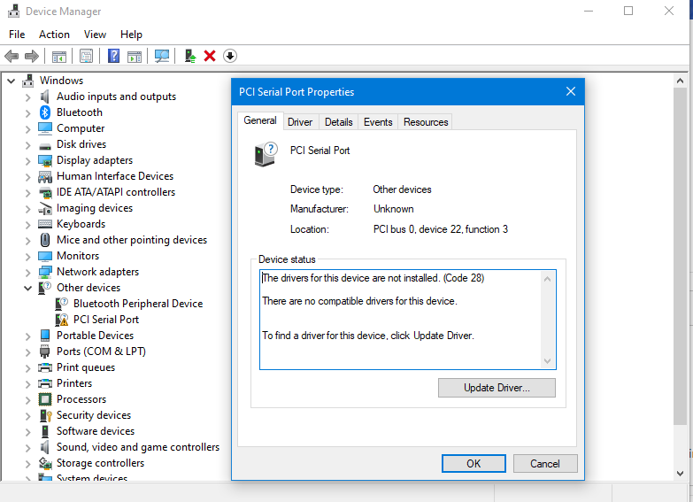 BSOD - Driver IRQL not less or equal & PCI serial port driver