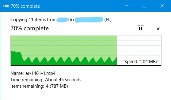 USB File transfer speed drops to 0 bytes and goes back up to normal  multiple times