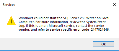 Cant activate SQL Server VSS Writer service