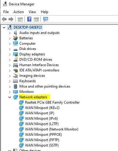 Wifi Adapter missing in Network Adapter section of Device Manager
