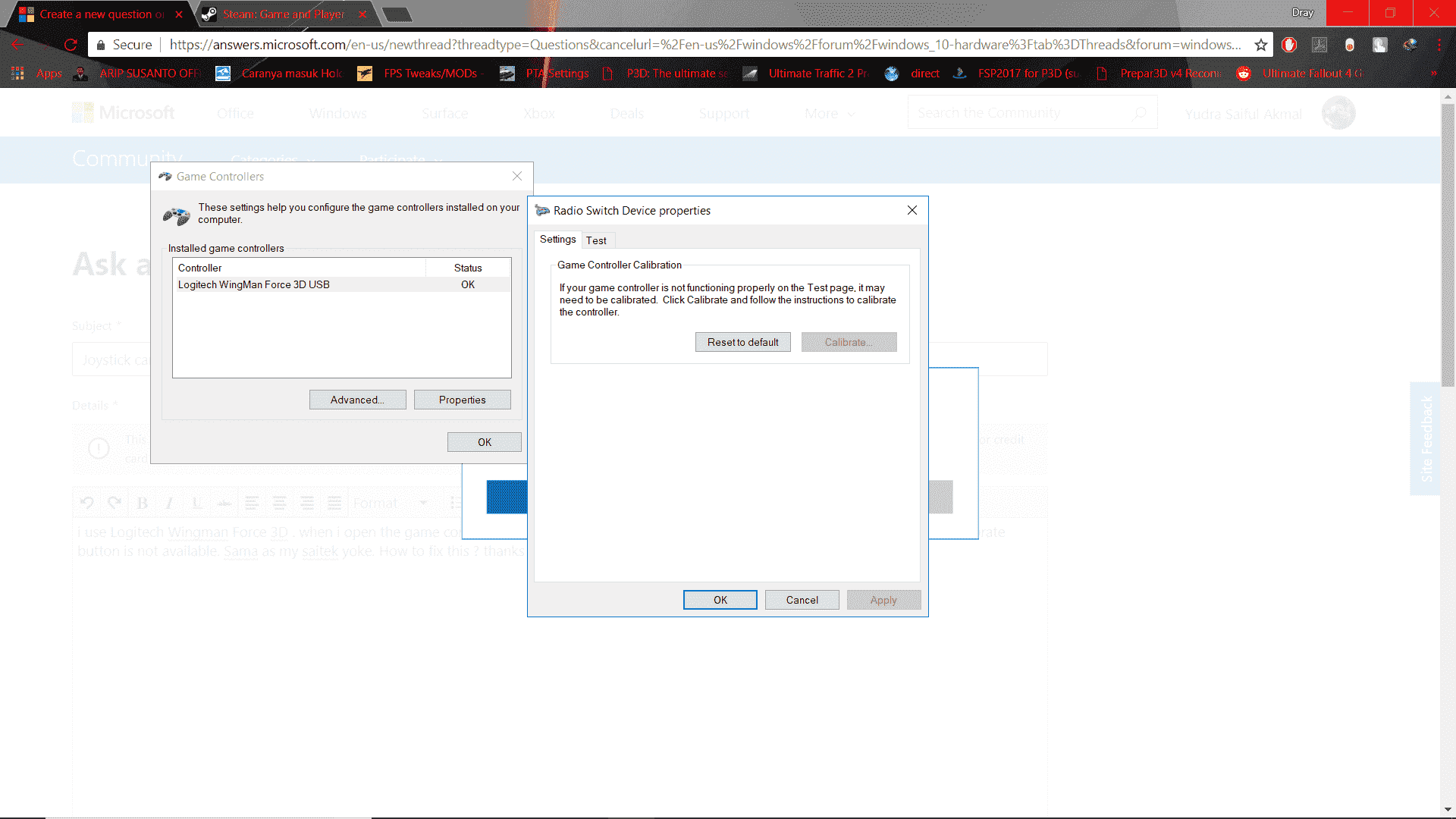 Joystick cant be calibrated in Windows 10