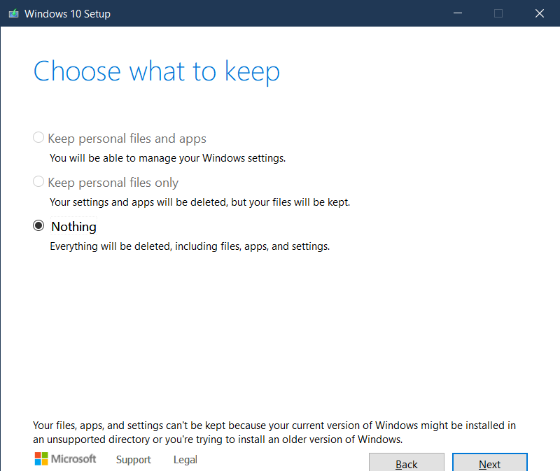 Can't Select "keep personal files and apps" When Re-installing Windows 10  to Fix My...