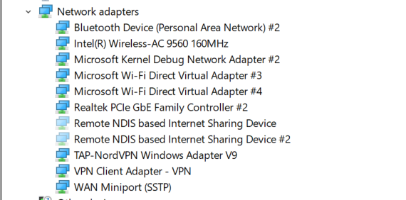 wan miniport network adapters missing