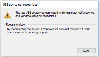 The last USB device you connected to this computer has malfunctioned and  windows doesn't...