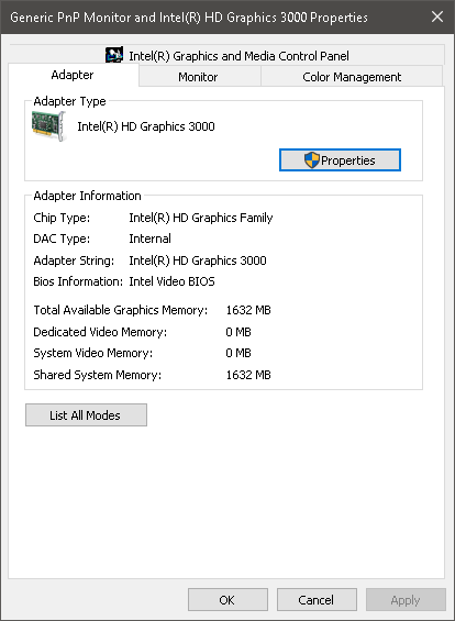 Windows 10 Dedicated Video Memory is 0 MBs