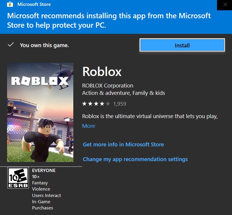 Microsoft store opening when I try to download Roblox!