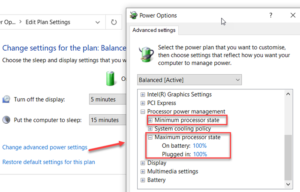 How to change Processor Power State when on battery using PowerCFG command  line in Windows 10