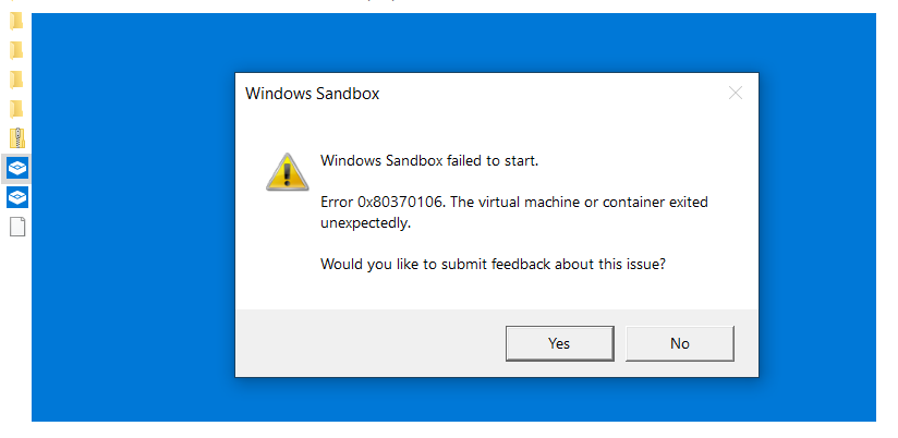Win10 20H1 Sandbox error message 0x80370106