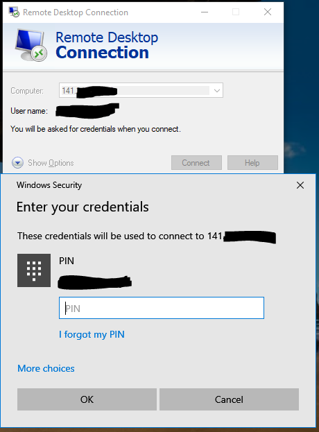 Windows Hello PIN and RD Gateway Authentication credential prompt