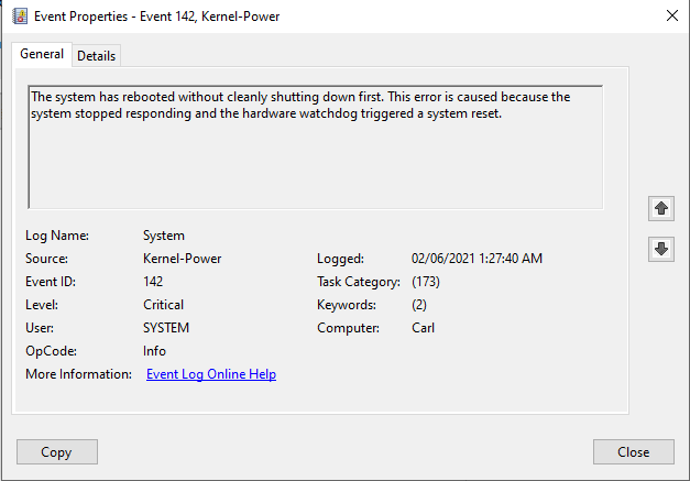 Help, Event 142, Kernel-Power