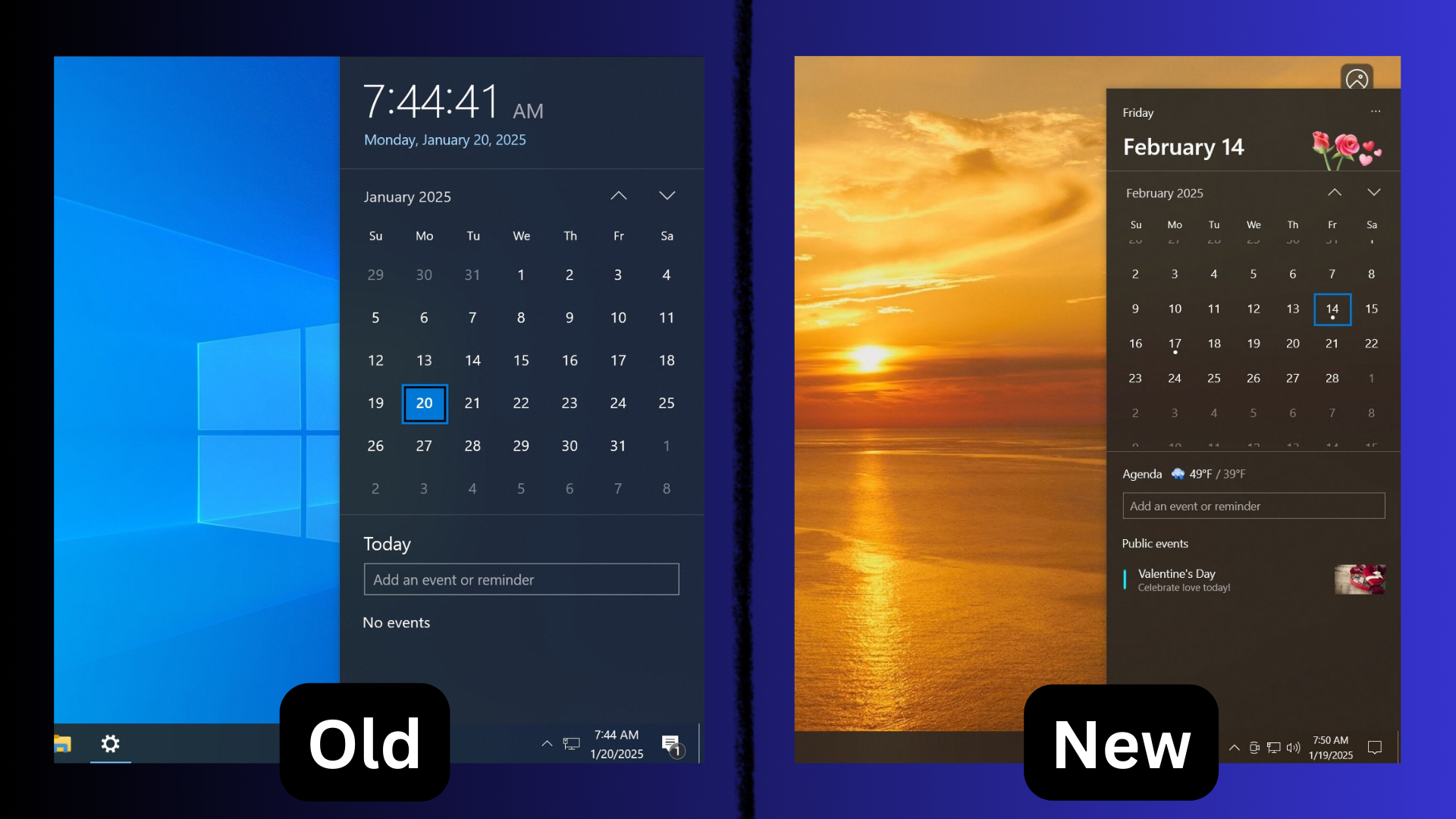 Windows 10 is getting a new Calendar UI feature, but taskbar clock will lose seconds old-and-new-calendar-design-in-windows-10-22h2.png