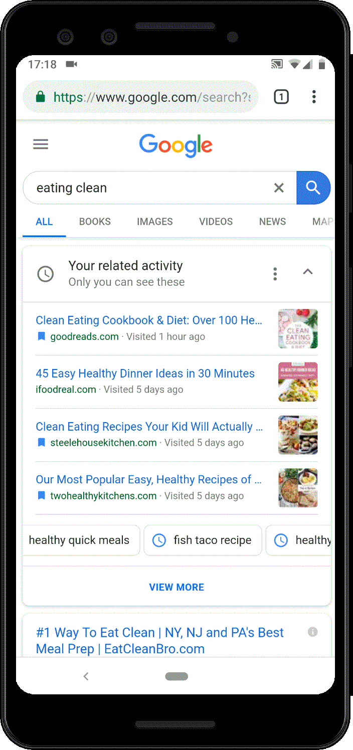 New Activity Cards to pick up where you left off on Google Search save_with_frame.gif