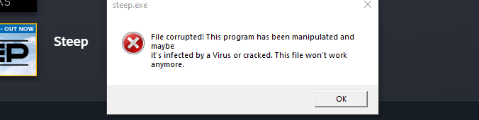 File corrupted! This program has been manipulated and maybe it’s infected by a Virus or... wYxu92z5ebItf1qTggSFwqn3MGU6t10OxHpbVaLnumXc2rh2CcTyQPHQBM6WkvDiOB9GcxnV7w456azJRXdrZCGes8E18%3D.png